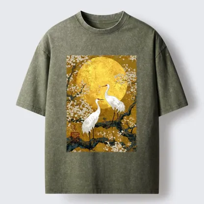 Tokyo-Tiger Traditional Japanese Crane Art Washed T-Shirt