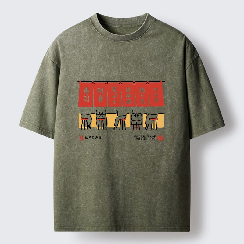 Tokyo-Tiger Edomae Sushi Night Vibes Washed T-Shirt