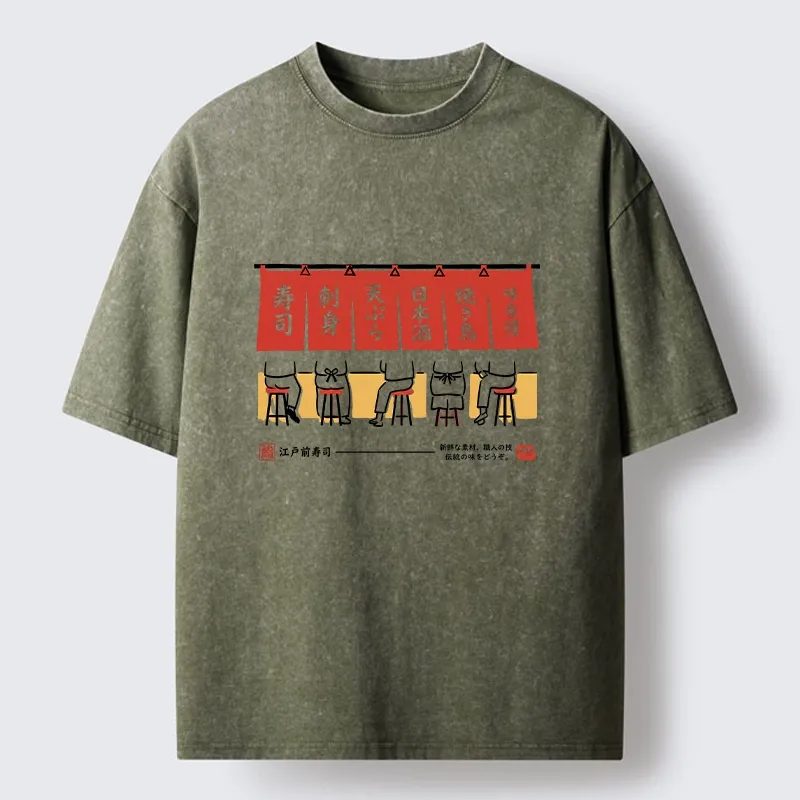 Tokyo-Tiger Edomae Sushi Night Vibes Washed T-Shirt