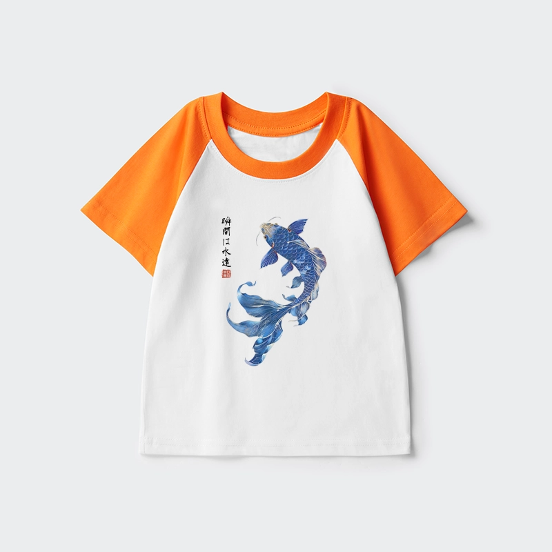 Tokyo-Tiger Lucky Blue Koi Fish Art Kids Raglan T-shirt