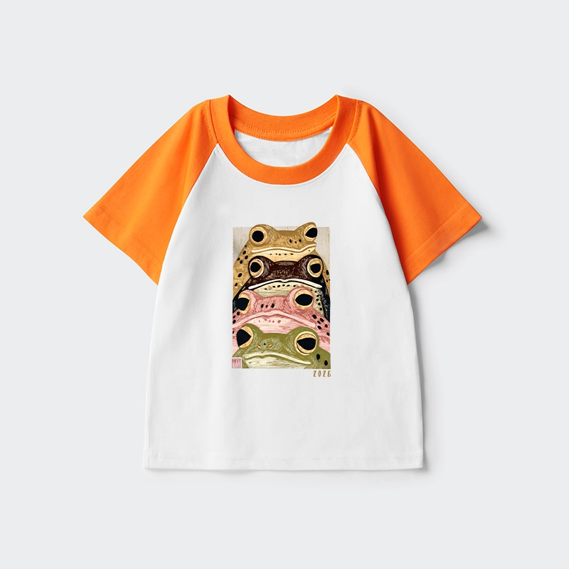 Tokyo-Tiger Whimsical Multi Colored Frog Art Kids Raglan T-shirt