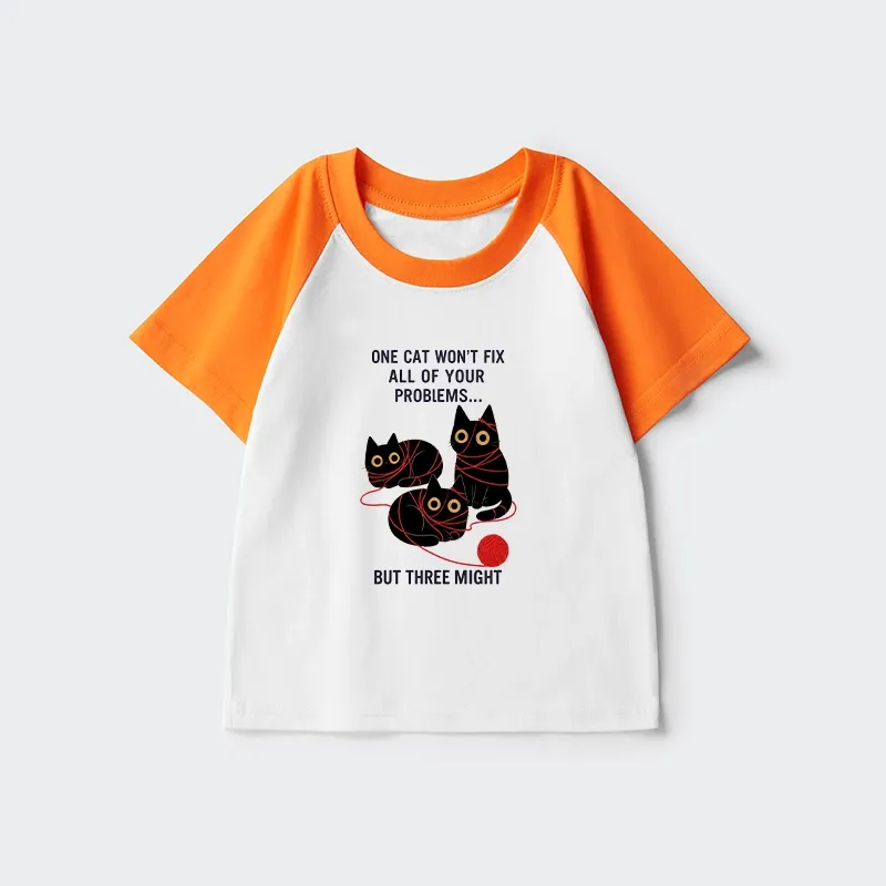 Tokyo-Tiger Three Cats Fix All Problems Kids Raglan T-shirt
