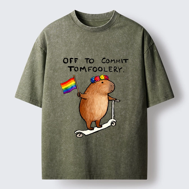 Tokyo-Tiger Pride Capybara On Scooter Meme Washed T-Shirt