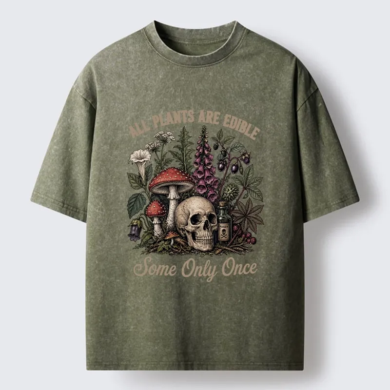 Tokyo-Tiger Poisonous Plants And Skull Dark Humor Washed T-Shirt