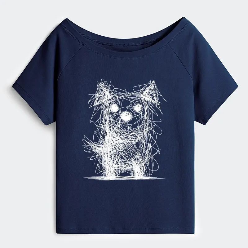 Tokyo-Tiger Scruffy Dog Chaos Art Off Shoulder T-Shirt