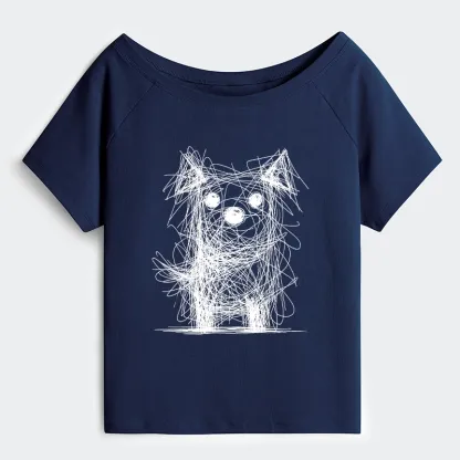 Tokyo-Tiger Scruffy Dog Chaos Art Off Shoulder T-Shirt
