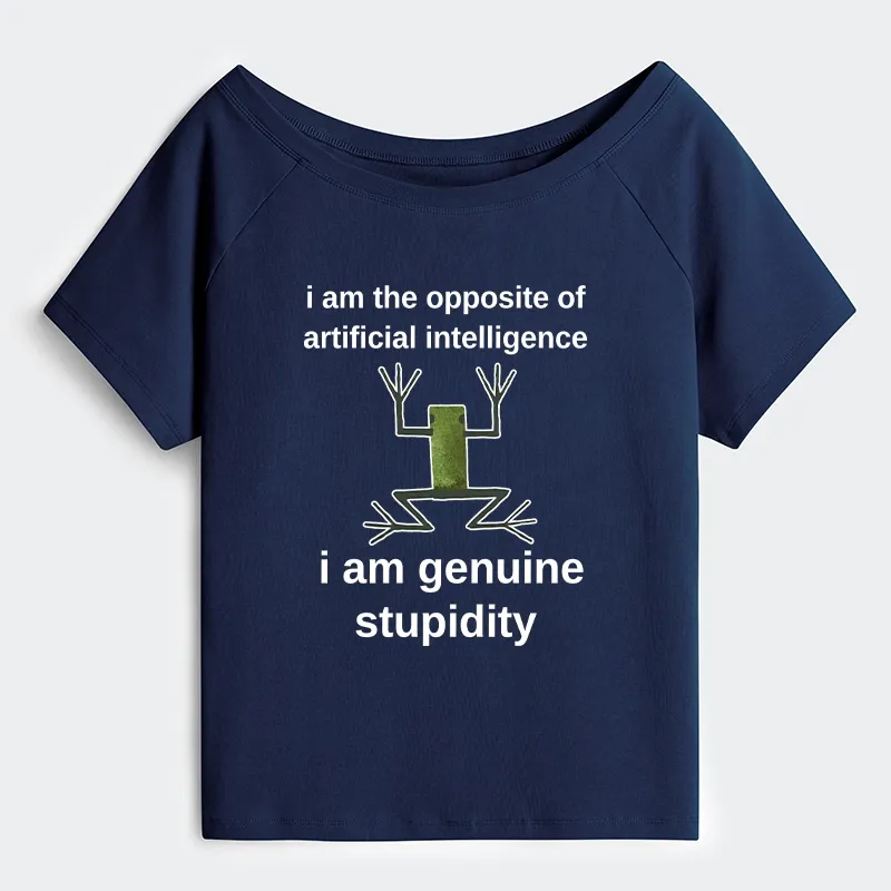Tokyo-Tiger Genuine Stupidity Frog Meme Off Shoulder T-Shirt