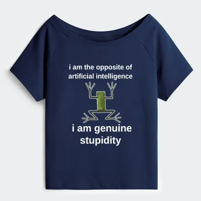 Tokyo-Tiger Genuine Stupidity Frog Meme Off Shoulder T-Shirt