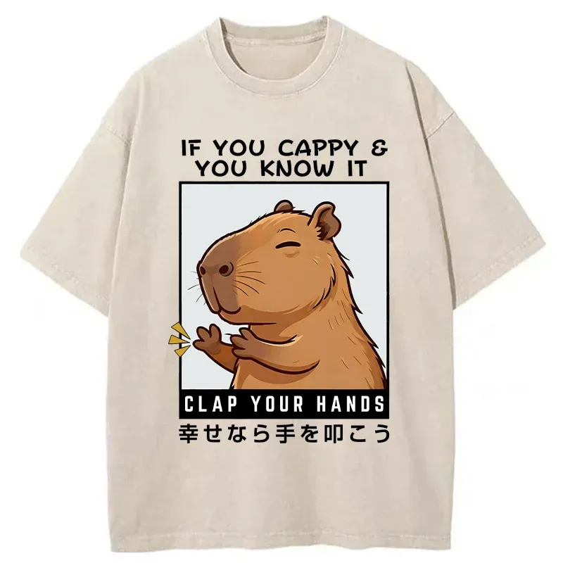 Tokyo-Tiger Capybara Clapping Washed T-Shirt