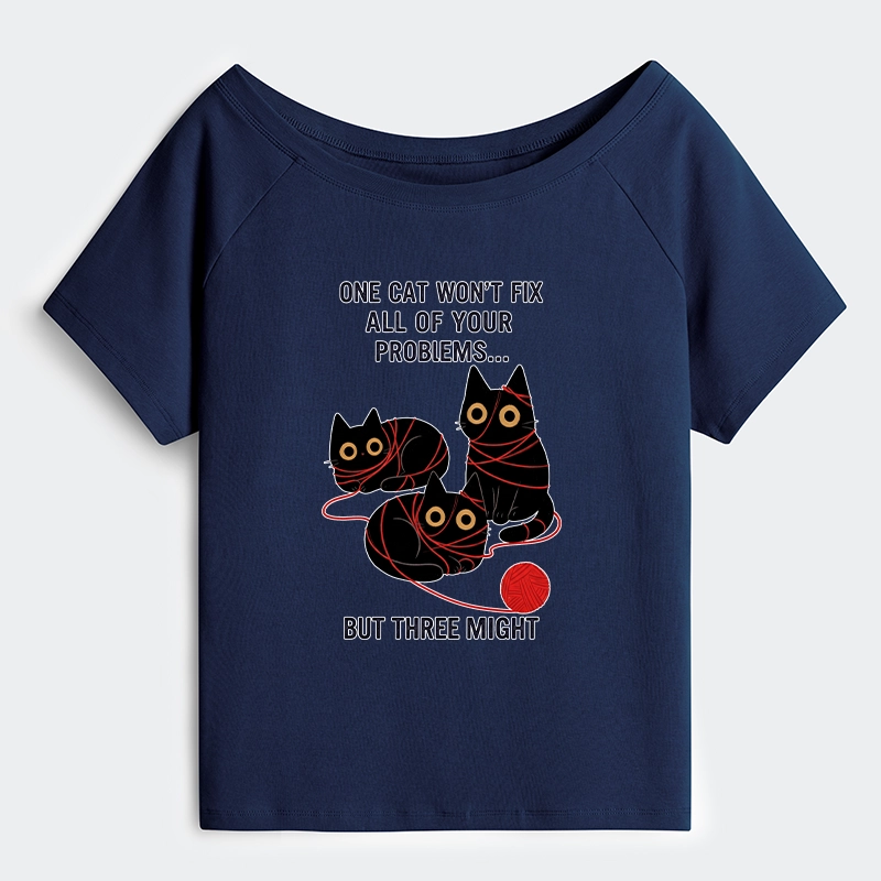 Tokyo-Tiger Three Cats Fix All Problems Off Shoulder T-Shirt