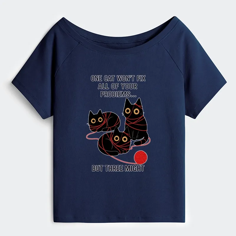 Tokyo-Tiger Three Cats Fix All Problems Off Shoulder T-Shirt