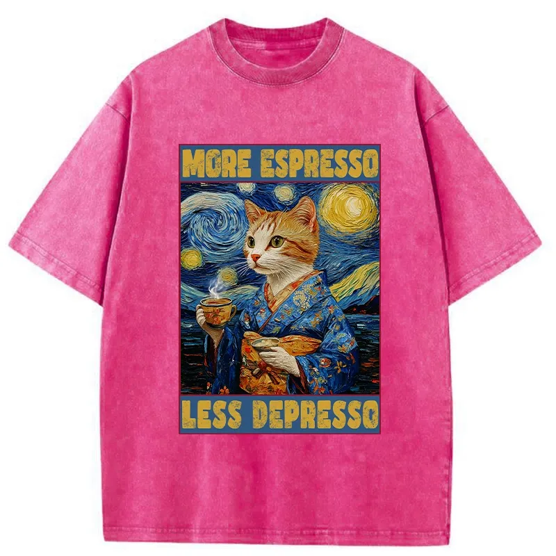 Tokyo-Tiger Funny More Espresso Less Depresso Washed T-Shirt