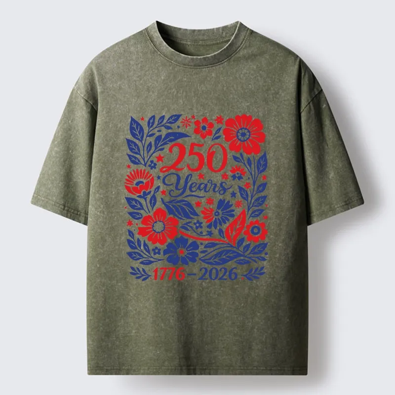 Tokyo-Tiger Floral 250 Years USA Celebration Washed T-Shirt