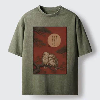 Tokyo-Tiger Loving Owls On A Pine Tree Branch Washed T-Shirt