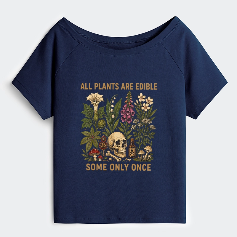 Tokyo-Tiger Edible Plants Some Only Once Joke Off Shoulder T-Shirt Sale