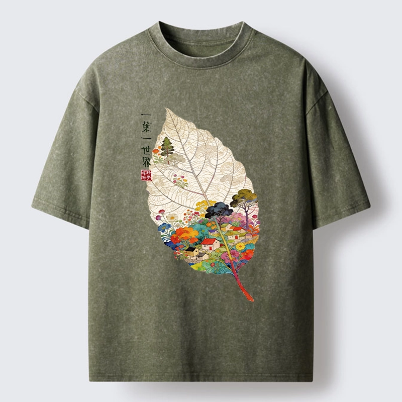 Tokyo-Tiger One Leaf Holds A Tiny Colorful World Washed T-Shirt