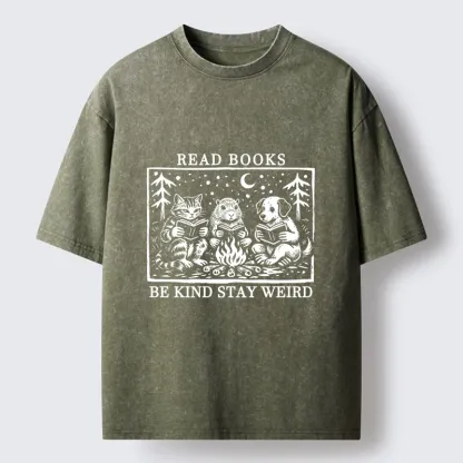 Tokyo-Tiger Be Kind Stay Weird Book Loving Forest Pals Washed T-Shirt