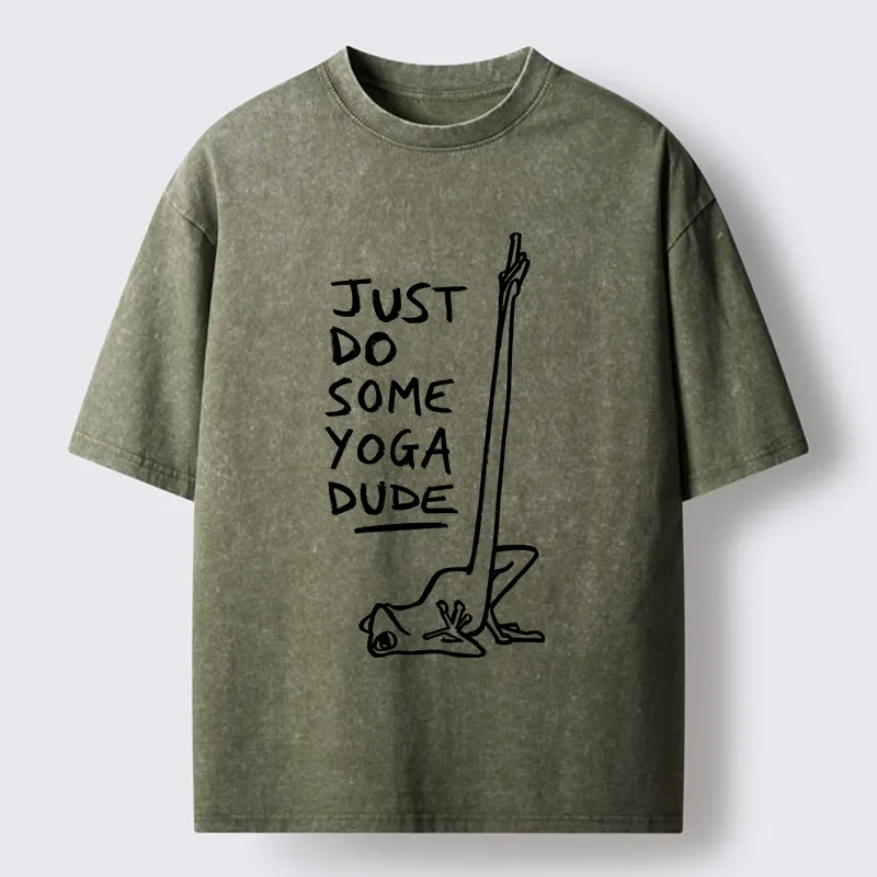 Tokyo-Tiger Funny Stretch Yoga Frog Takes Daily Workout Washed T-Shirt