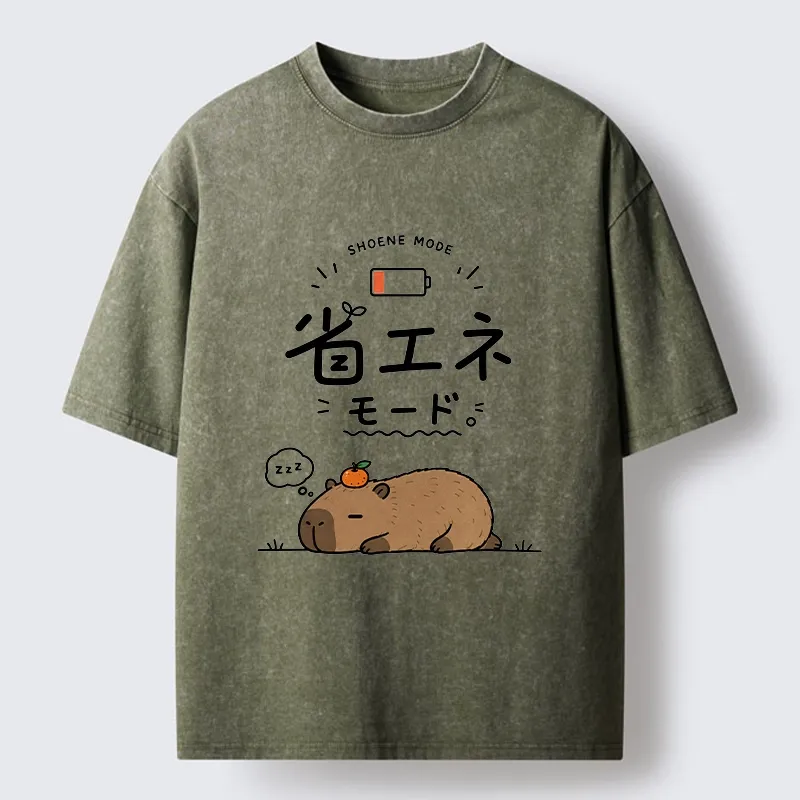 Tokyo-Tiger Capybara Naps Through Slow Lazy Days Washed T-Shirt