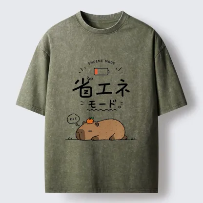 Tokyo-Tiger Capybara Naps Through Slow Lazy Days Washed T-Shirt