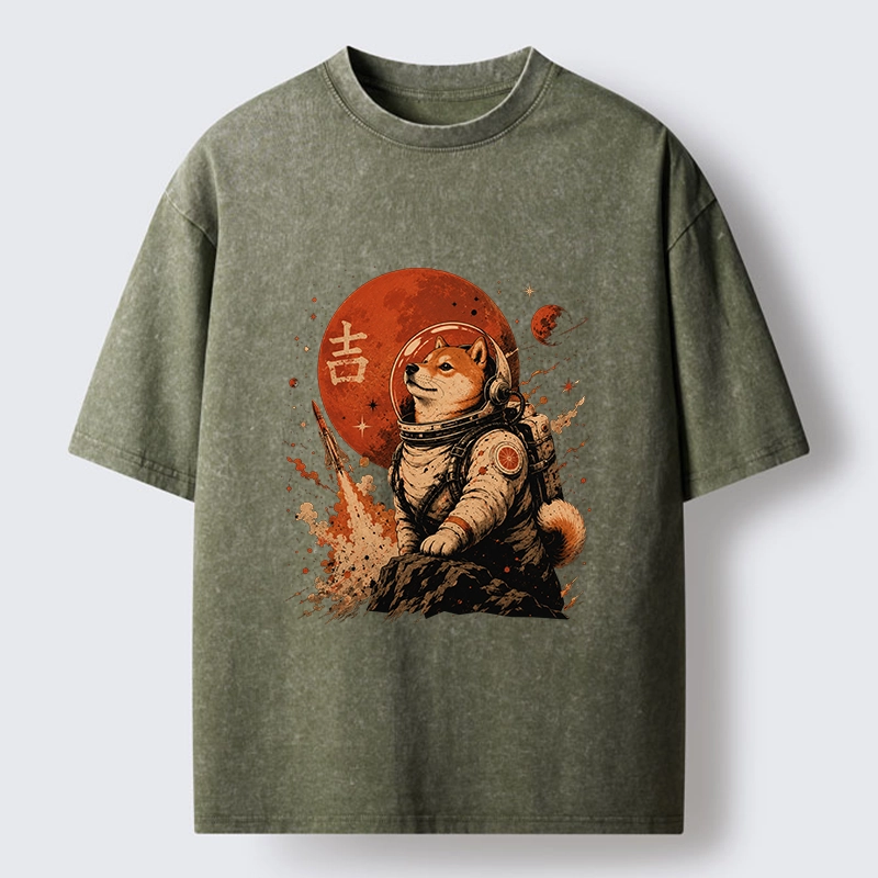 Tokyo-Tiger Space Dog On Red Planet Mission Washed T-Shirt
