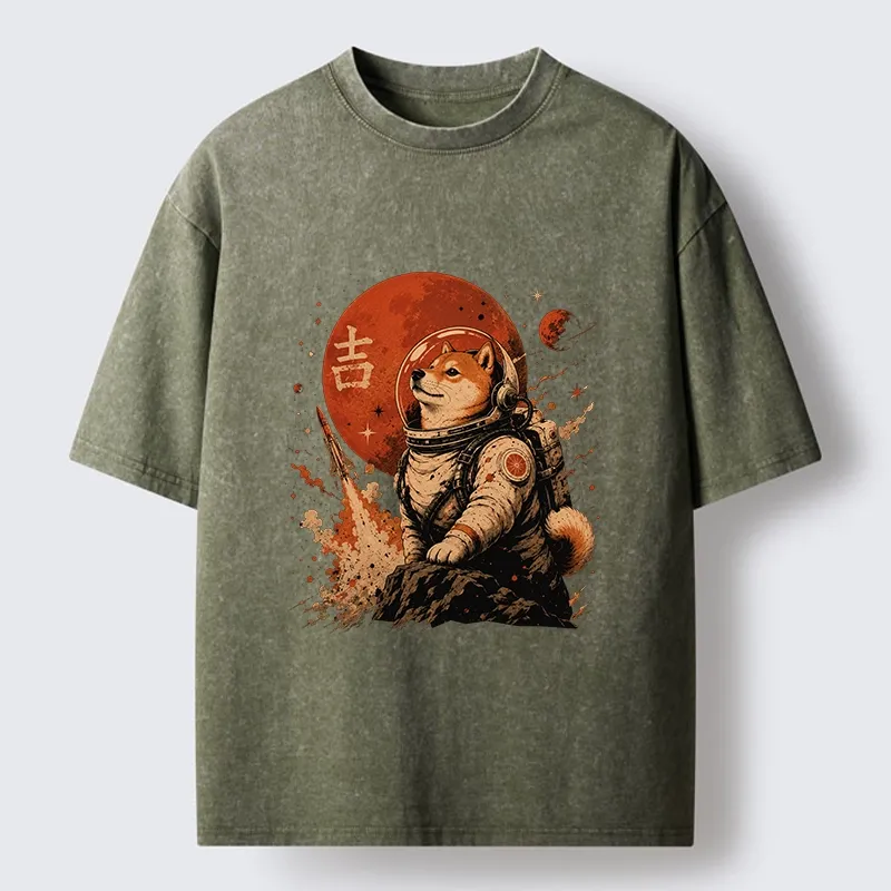 Tokyo-Tiger Space Dog On Red Planet Mission Washed T-Shirt