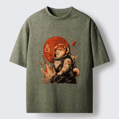 Tokyo-Tiger Space Dog On Red Planet Mission Washed T-Shirt