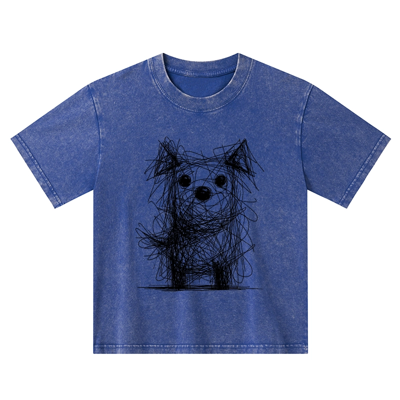 Tokyo-Tiger Scruffy Dog Chaos Art Kids Washed T-Shirt