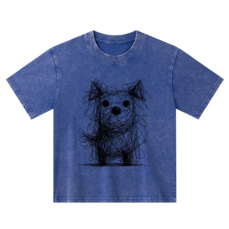 Tokyo-Tiger Scruffy Dog Chaos Art Kids Washed T-Shirt