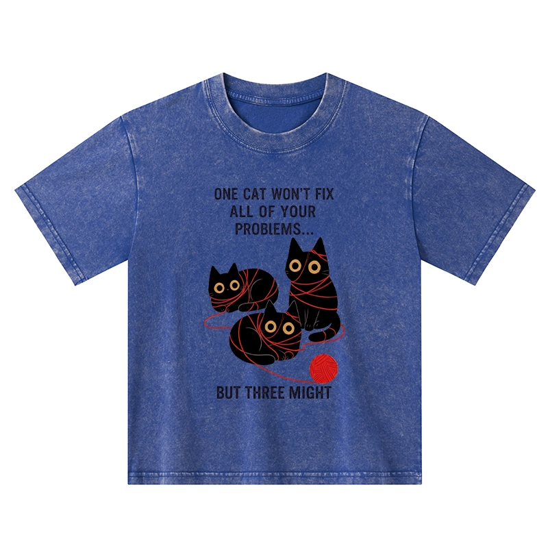Tokyo-Tiger Three Cats Fix All Problems Kids Washed T-Shirt