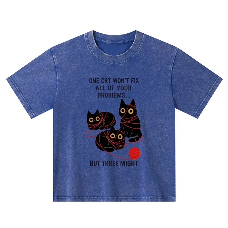 Tokyo-Tiger Three Cats Fix All Problems Kids Washed T-Shirt