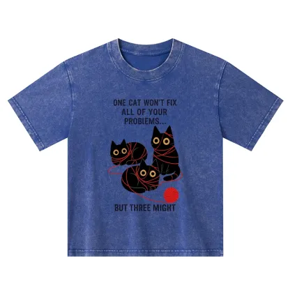 Tokyo-Tiger Three Cats Fix All Problems Kids Washed T-Shirt