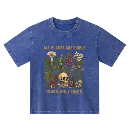 Tokyo-Tiger Edible Plants Some Only Once Joke Kids Washed T-Shirt