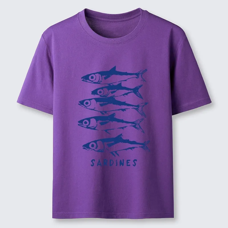 Tokyo-Tiger Blue And White Sardines Linocut Art Classic T-Shirt