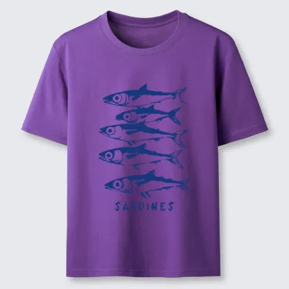 Tokyo-Tiger Blue And White Sardines Linocut Art Classic T-Shirt