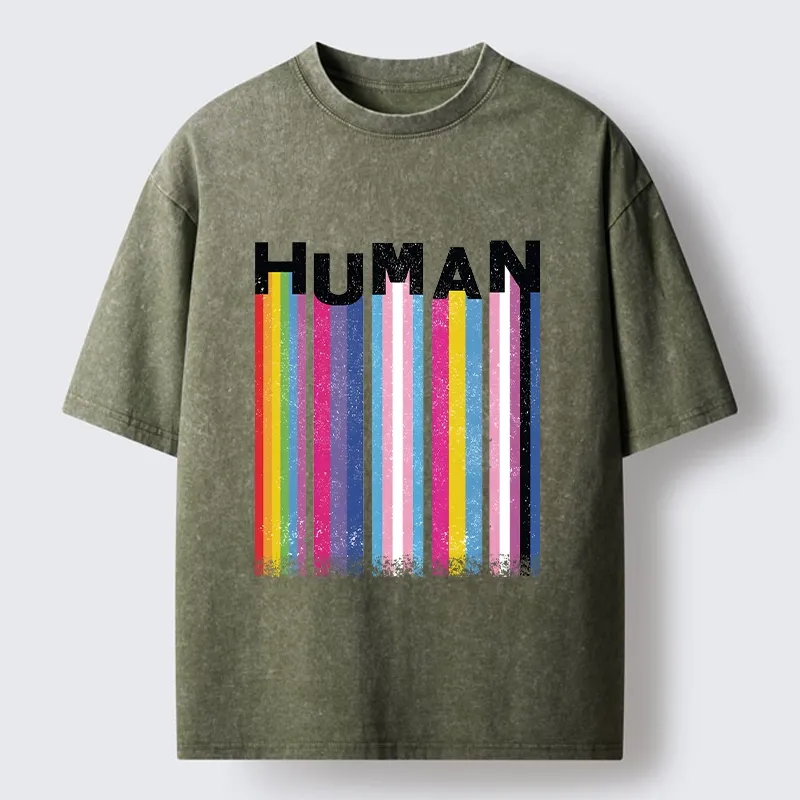 Tokyo-Tiger Rainbow Stripes Human Pride Washed T-Shirt