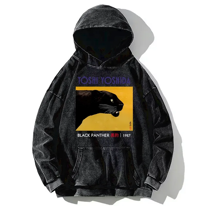 Tokyo-Tiger Black Panther Washed Hoodie