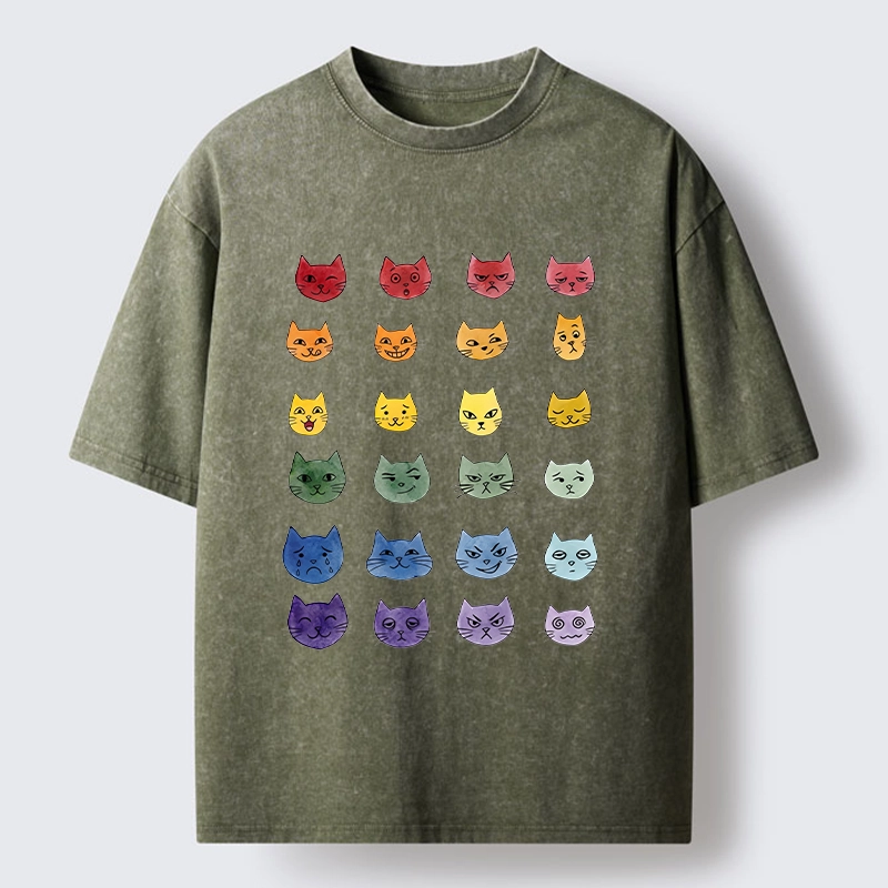 Tokyo-Tiger Watercolor Rainbow Cat Washed T-Shirt
