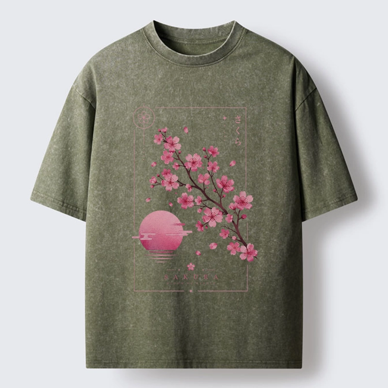 Tokyo-Tiger Sakura Moon Japanese Vintage Washed T-Shirt