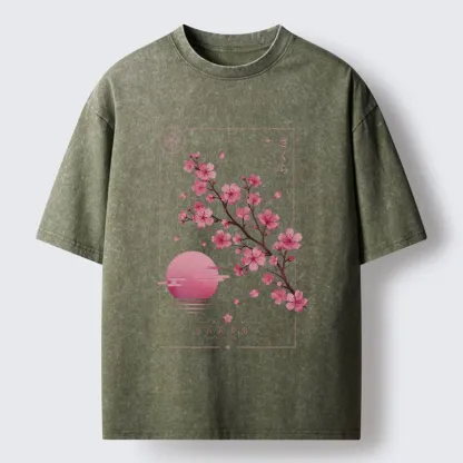 Tokyo-Tiger Sakura Moon Japanese Vintage Washed T-Shirt
