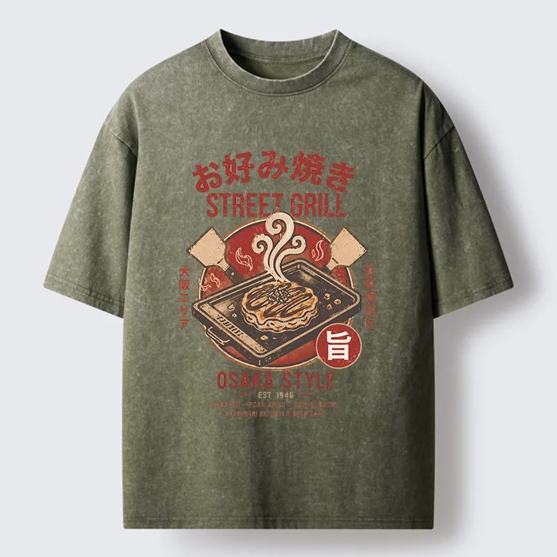Tokyo-Tiger Classic Japanese Savory Pancake Food Washed T-Shirt