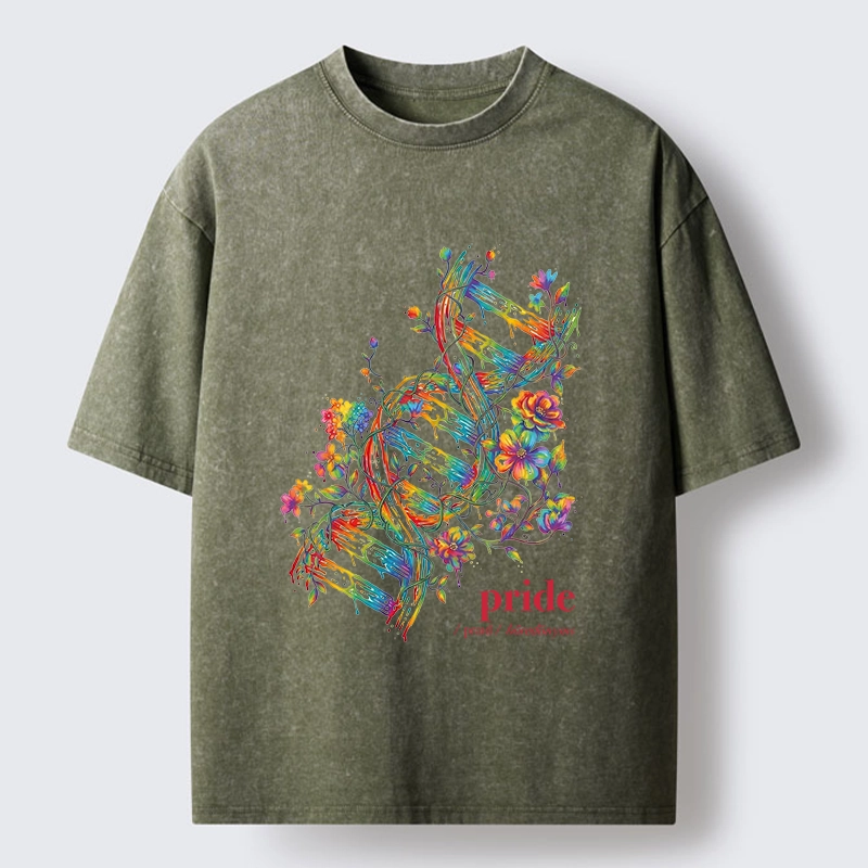 Tokyo-Tiger Floral Rainbow DNA Full Of Pride Spirit Washed T-Shirt