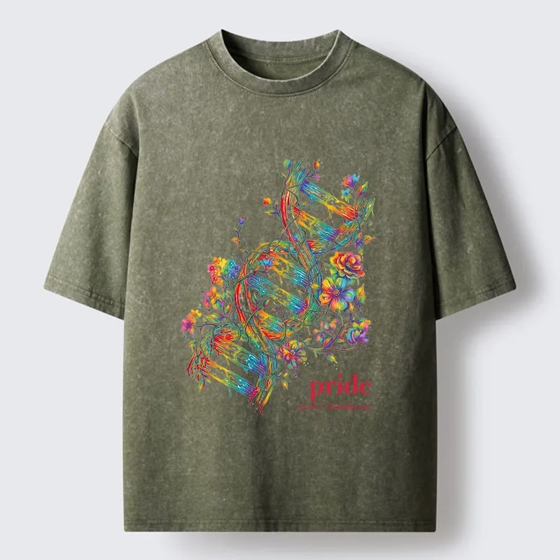 Tokyo-Tiger Floral Rainbow DNA Full Of Pride Spirit Washed T-Shirt