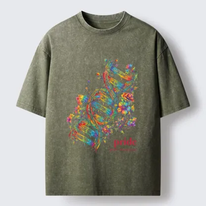 Tokyo-Tiger Floral Rainbow DNA Full Of Pride Spirit Washed T-Shirt
