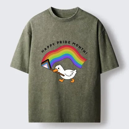 Tokyo-Tiger Funny Meme Duck Waves Pride Flag High Washed T-Shirt