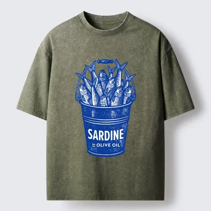 Tokyo-Tiger Vintage Bucket Full Of Fresh Sardines Washed T-Shirt