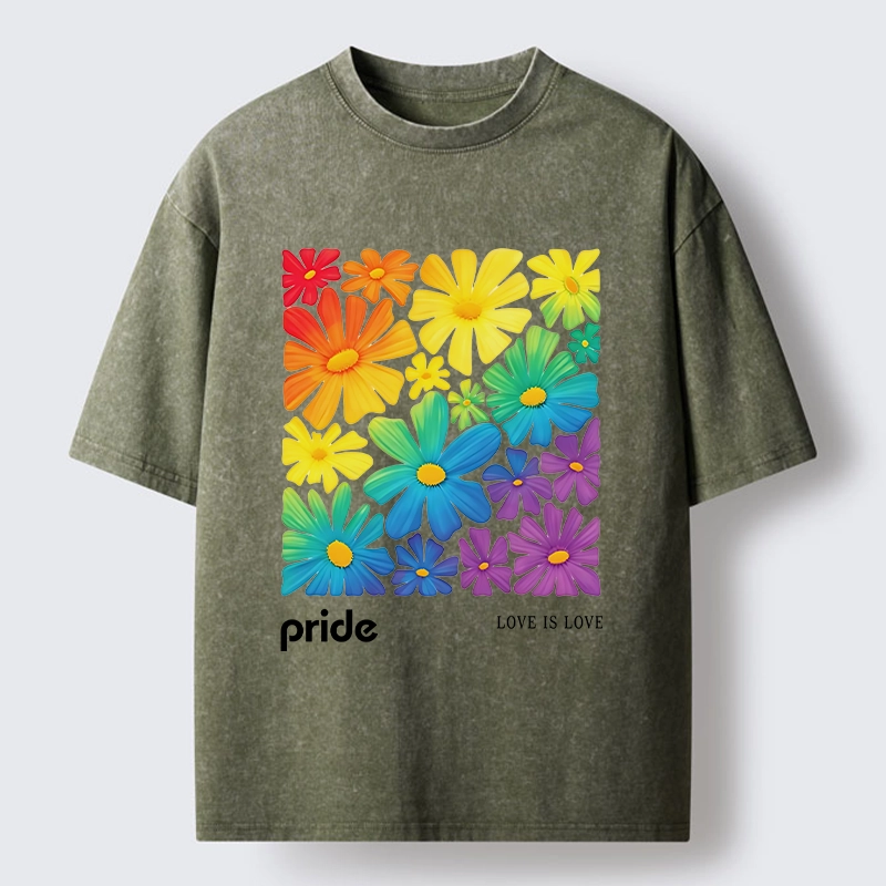 Tokyo-Tiger Colorful Blooms Honor Equal Loving Souls Washed T-Shirt