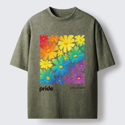 Tokyo-Tiger Colorful Blooms Honor Equal Loving Souls Washed T-Shirt