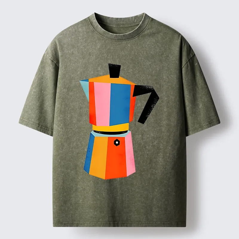 Tokyo-Tiger Bright Hues Make Classic Coffee Pot Washed T-Shirt