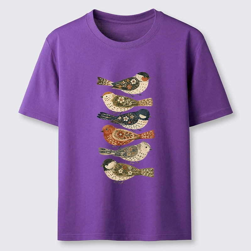 Tokyo-Tiger Colorful Folk Birds In Earthy Tones Classic T-Shirt